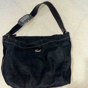 Fossil black shoulder bag unique buckle on strap